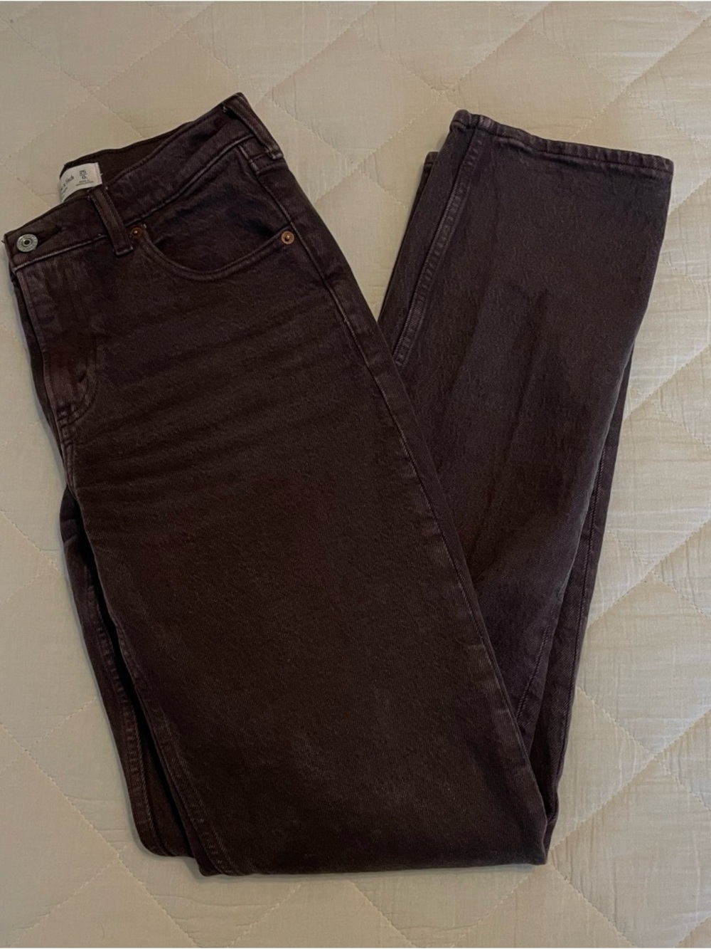 Abercrombie & Fitch Women's Mid-Rise Straight Leg Jeans in Dark Brown - Picture 8 of 8